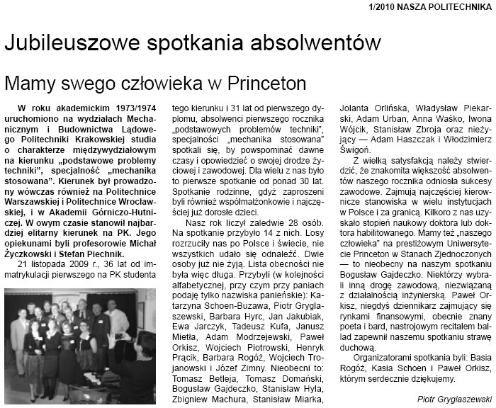 Nasza Politechnika - Piotr Gryglaszewski - Jubileuszowe spotkanie absolwentw