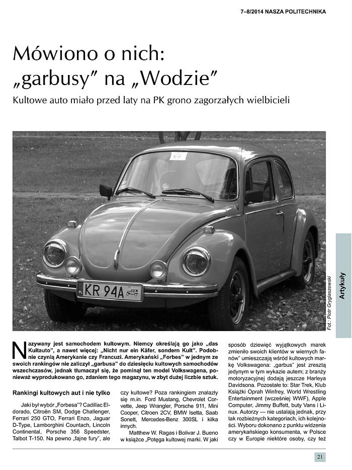 Nasza Politechnika - Piotr Gryglaszewski - Mwiono o nich garbusy na Wodzie