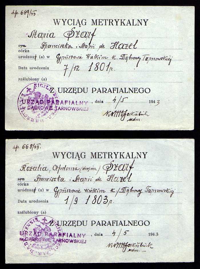 1797-1803 Wycigi metrykalne Salomea, Katarzyna, Maria, Rozalia Apolonia Szarf