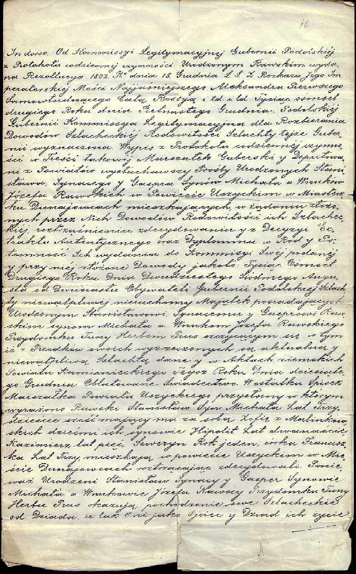 1802 Wypis z protokou Kommissyi Legitymacyjnej Podolskiej Guberni